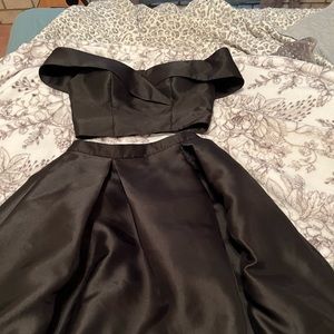 Black two piece prom dress with slit- size 5/6